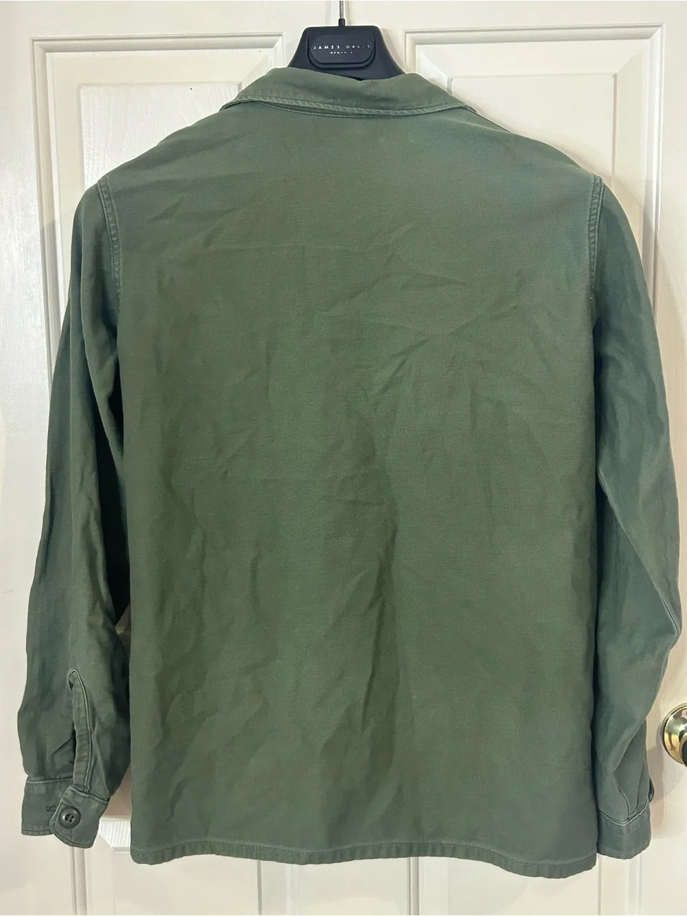 Vintage 1972 OD OG-107 Utility Button Up Sateen Shirt Size 15 1/2 X 35 US Army